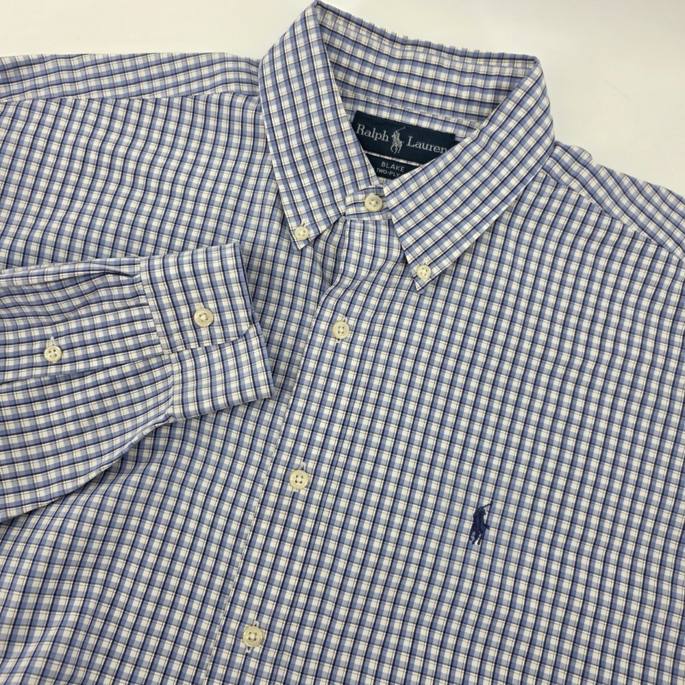 Ralph Lauren Blake Mens‎ Large Blue Plaid Button Down Shirt Long Sleeve